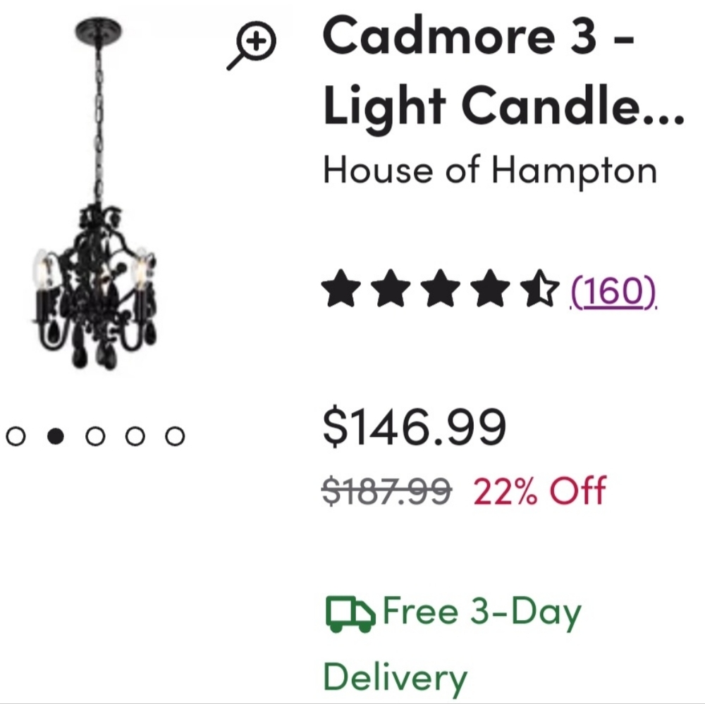 Black mini chandelier goth glam children adult gothic plug in home decor BNIB